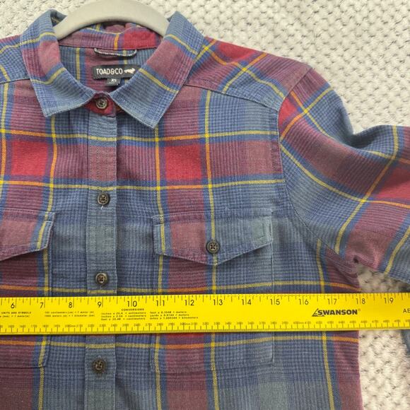 Toad&Co Top Womens XS Blue Red Plaid Reform Flannel LS Shirt Button Front Fall - Picture 11 of 13